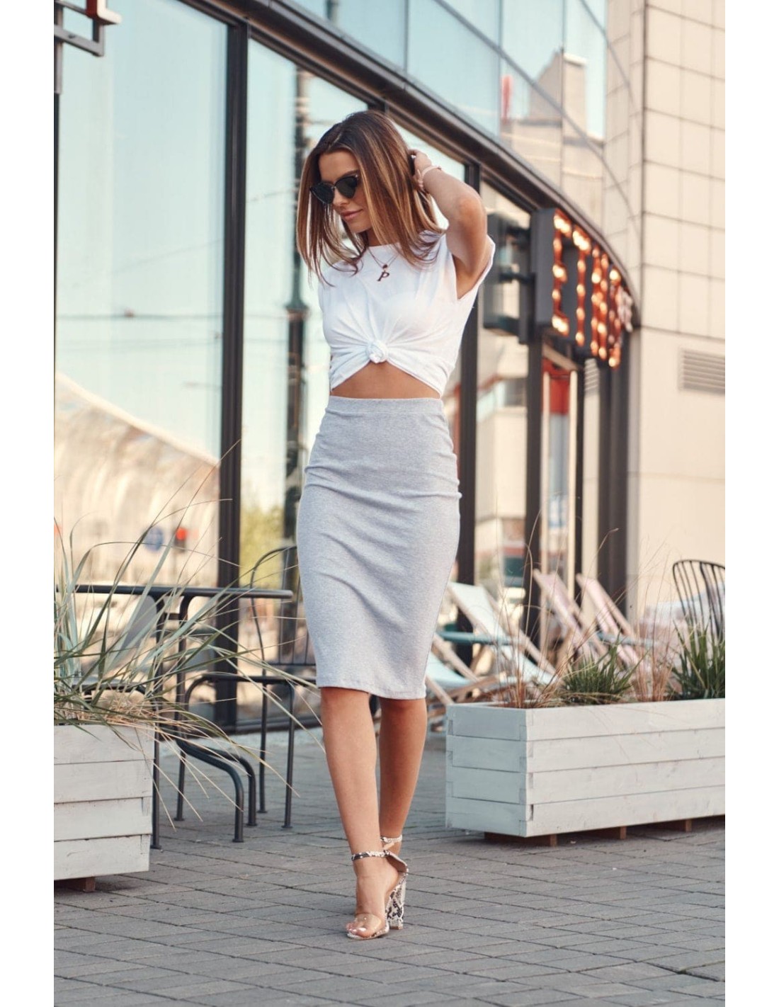 Ribbed fitted skirt/dress gray FG542 - Online store - Boutique